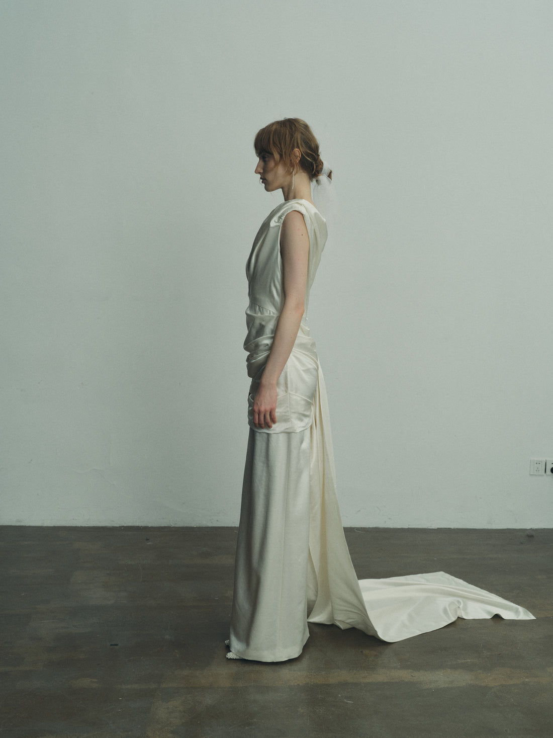 Melanie structured silk and wool gown