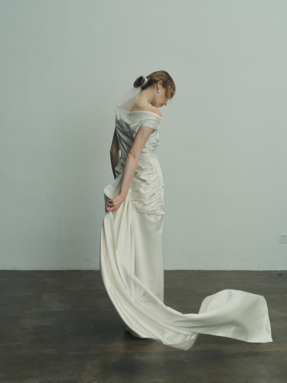 Melanie structured silk and wool gown