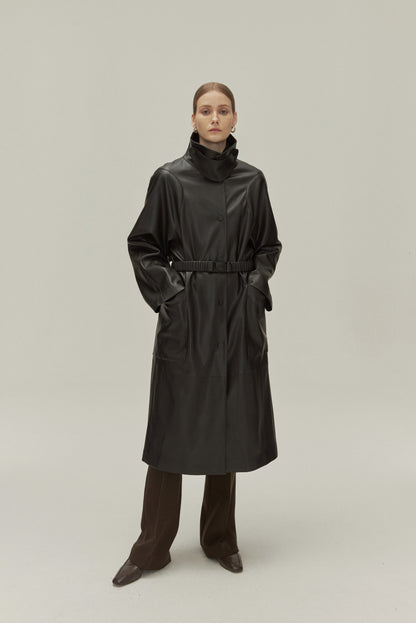 Arya long leather coat