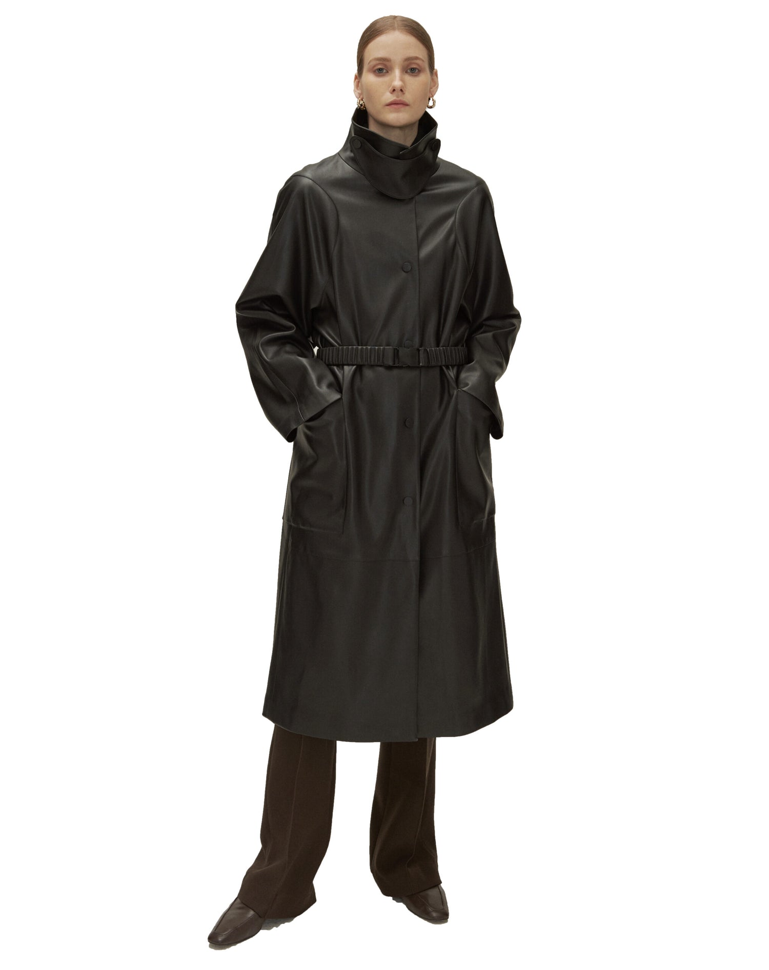 Arya long leather coat