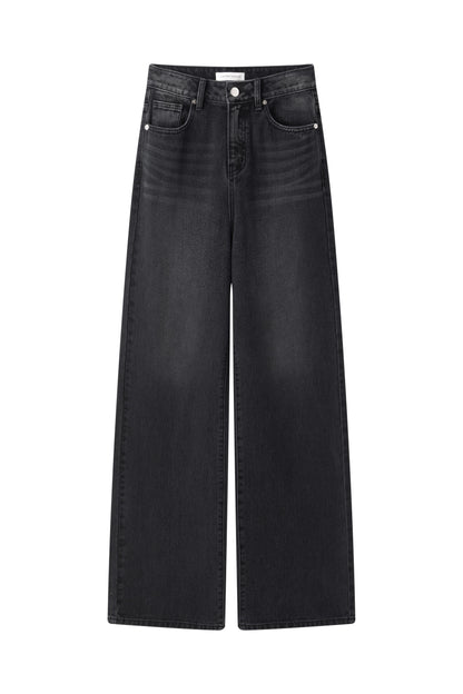 Wide-legged 100% cotton black jeans