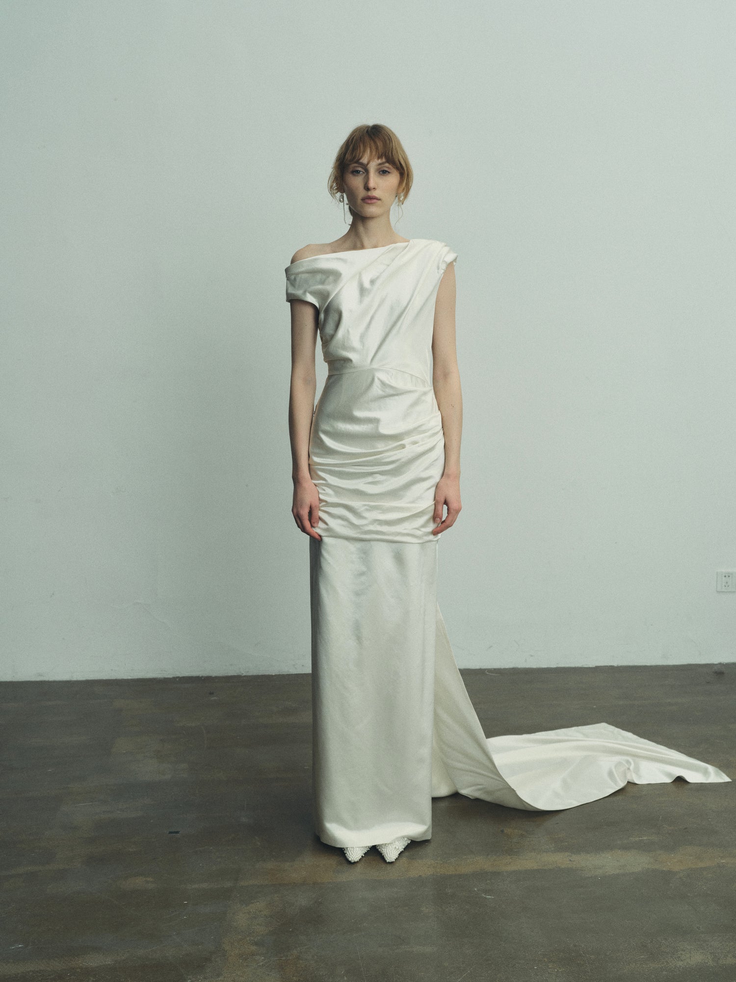 Melanie structured silk and wool gown